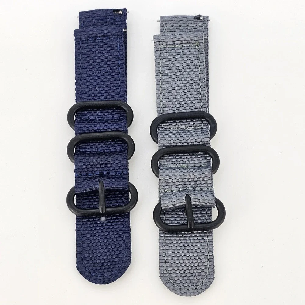 2X Men's 22MM Navy Blue Gray Nylon Canvas Watch Band Strap Quick Release Dark